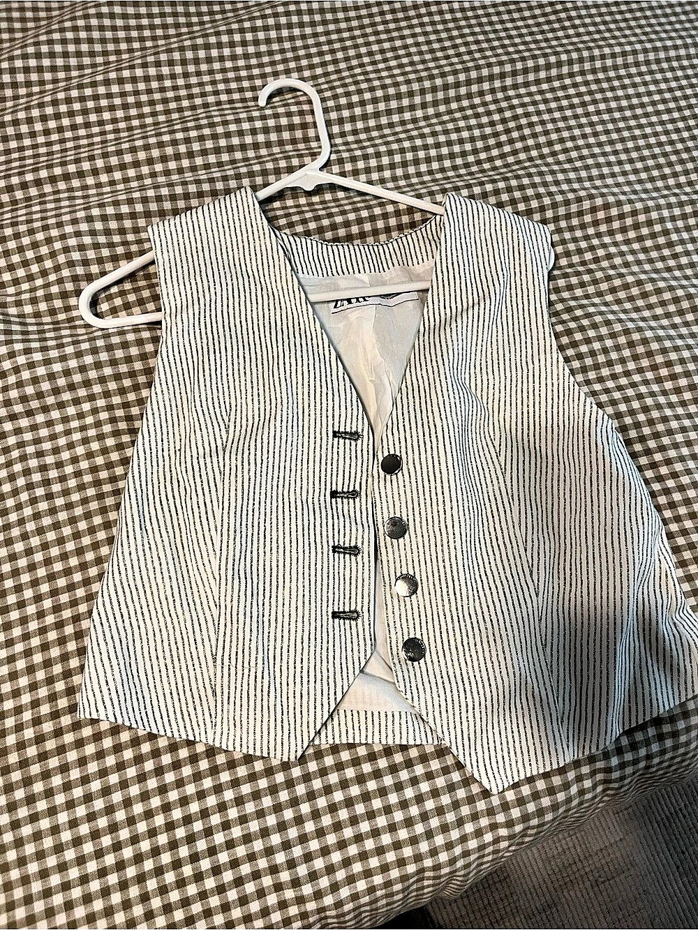 Zara Pinstripe Suit Vest in White & Green